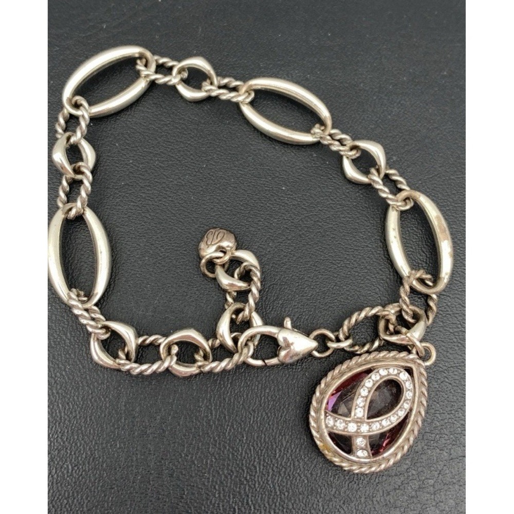 Brighton Siver Tone "POWER OF PINK" Swarovski Crystal Ribbon Bracelet.